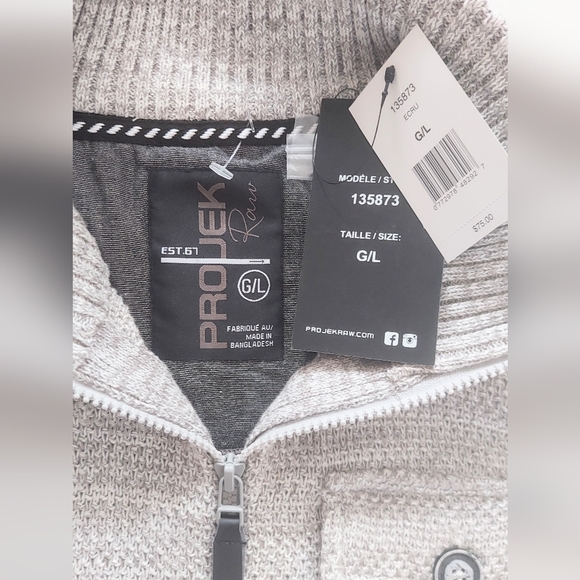 Projek Raw Men's Size Large Marled Full Zip Cardigan Sweater Gray NWT - Picture 6 of 7